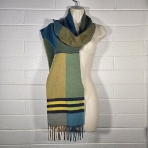 100% Cashmere Wool Luxury Plaid Scarf Winter Multicolor Fringe Soft 9x80 Kidcore